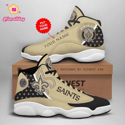New Orleans Saints Custom Name Air Jordan 13 Sneakers 1063
