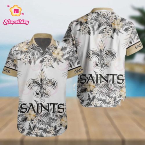 New Orleans Saints Design With Flowers And Big Logo Hawaiian Shirt