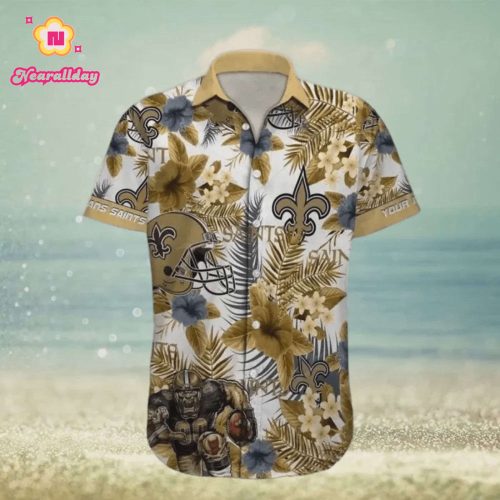 New Orleans Saints Football Custom Name Outfit Hawaiian Shirt V2