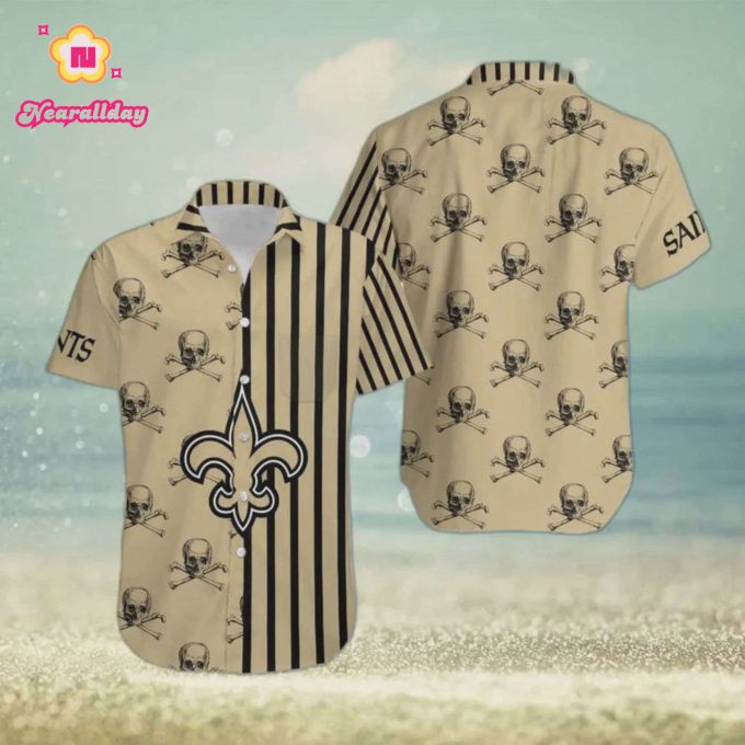New Orleans Saints Stripes And Skull Danger Hawaiian Shirt
