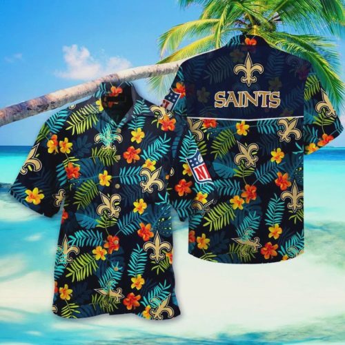 New Orleans Saints Tropical Leaves Pattern Hawaiian Shirt