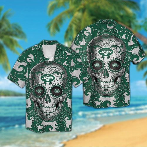 New York Jets Sugar Skull Hawaiian Shirt