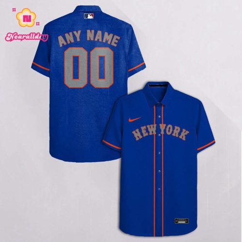 Personalized New York Mets Blue Hawaiian Shirt with Custom Name and Number