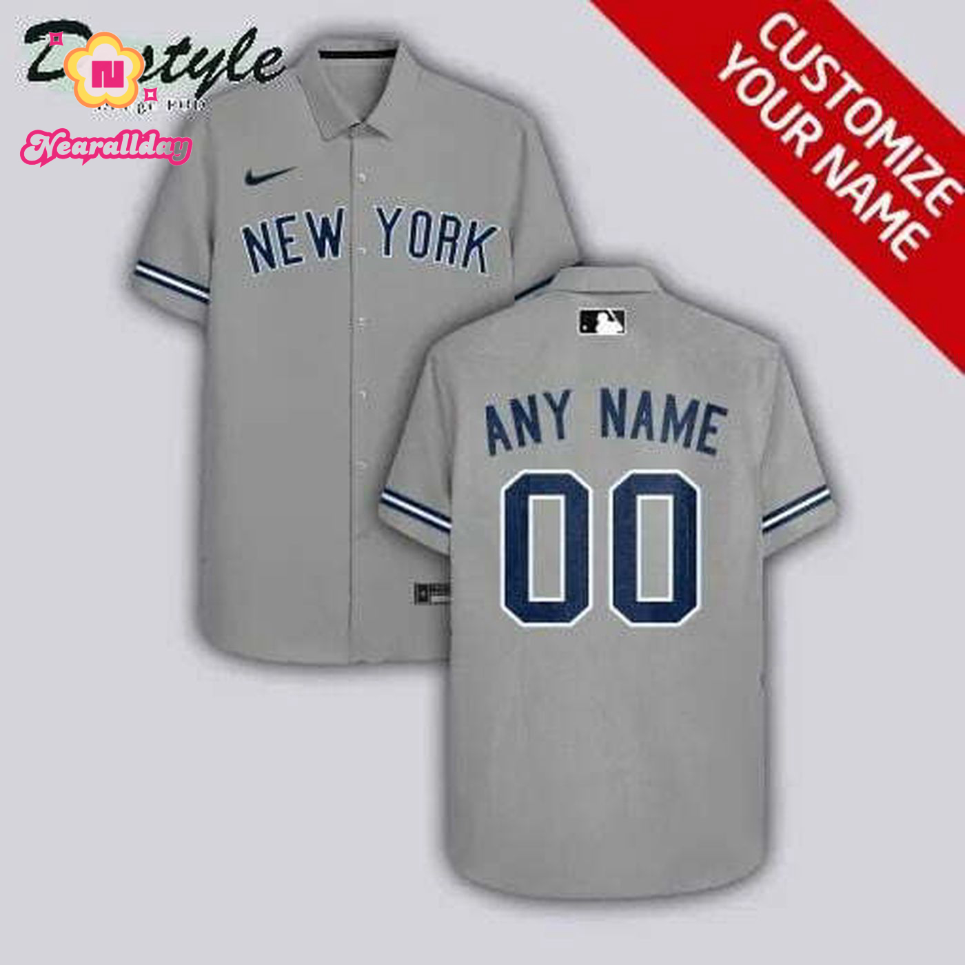 Custom New York Yankees Grey Hawaiian Shirt with Personalized Name and Number Custom New York Yankees Grey Hawaiian Shirt with Personalized Name and Number