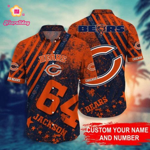 NFL Chicago Bears Custom Name Number Orange Edition Hawaiian Shirt Men & Women Aloha Shirt