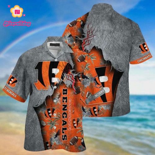 NFL Cincinnati Bengals Grey Orange Hawaiian Shirt Men & Women Aloha Shirt