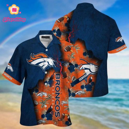 NFL Denver Broncos Navy Blue Orange Hawaiian Shirt Men & Women Aloha Shirt