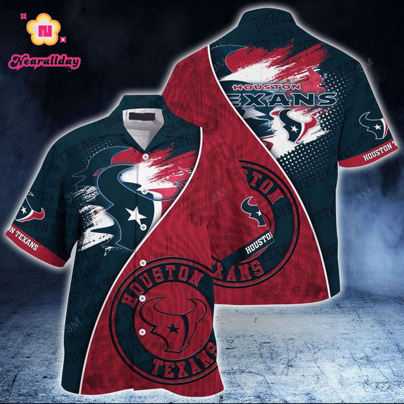 NFL Houston Texans Blue Red Hawaiian Shirt Men & Women Aloha Shirt NFL Houston Texans Blue Red Hawaiian Shirt Men & Women Aloha Shirt