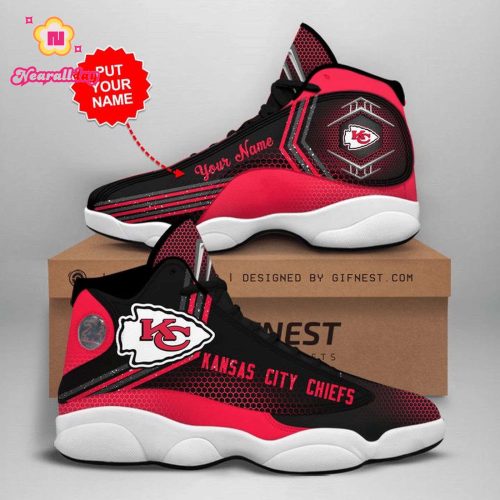 NFL Kansas City Chiefs Custom Name Red Black Air Jordan 13 Shoes