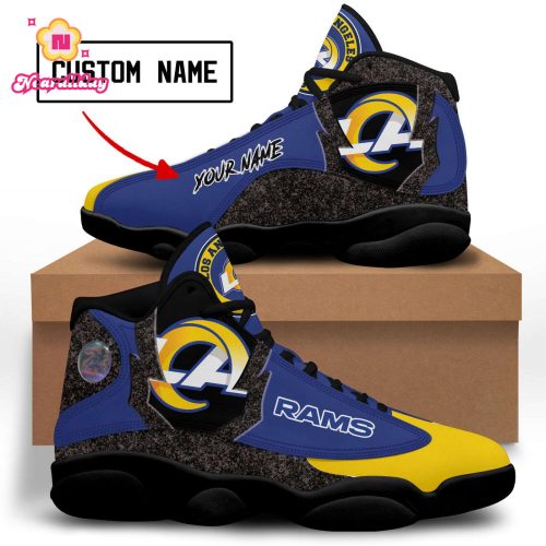 NFL Los Angeles Rams Custom Name Blue Yellow Grey Air Jordan 13 Shoes