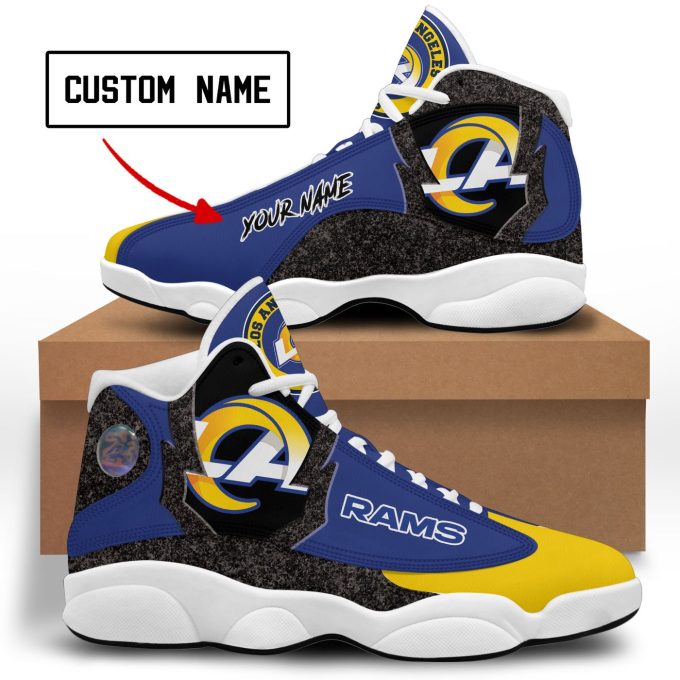 NFL Los Angeles Rams Custom Name Blue Yellow Grey Air Jordan 13 Shoes