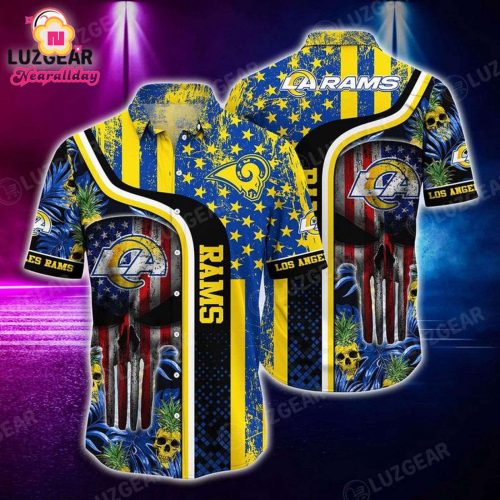 NFL Los Angeles Rams Graphic Tropical Punisher Skull Hawaiian Shirt Men & Women Aloha Shirt