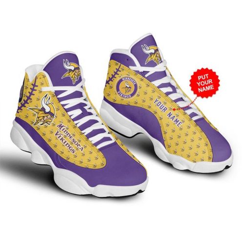 NFL Minnesota Vikings Custom Name Purple Yellow Air Jordan 13 Shoes V2