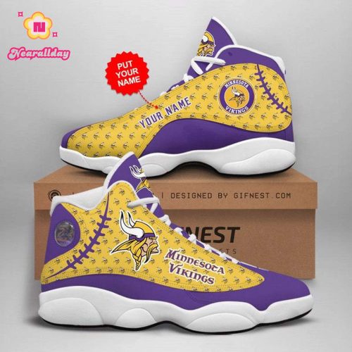 NFL Minnesota Vikings Custom Name Purple Yellow Air Jordan 13 Shoes V2
