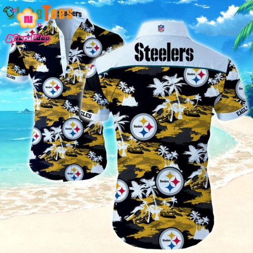 NFL Pittsburgh Steelers Logo And Beach Graphic Hawaiian Shirt  Perfect Gifts For Your Loved Ones