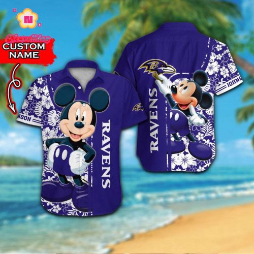 Personalized Baltimore Ravens & Mickey Mouse Hawaiian Shirt