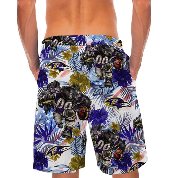 Personalized Baltimore Ravens Tropical Floral America Flag Hawaiian Shirt