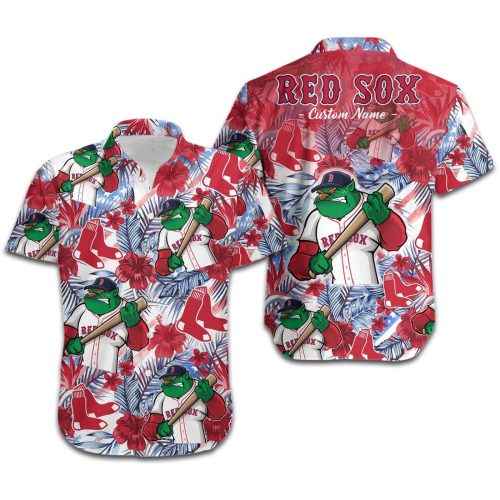 Customized Boston Red Sox Floral America Flag Hawaiian Shirt