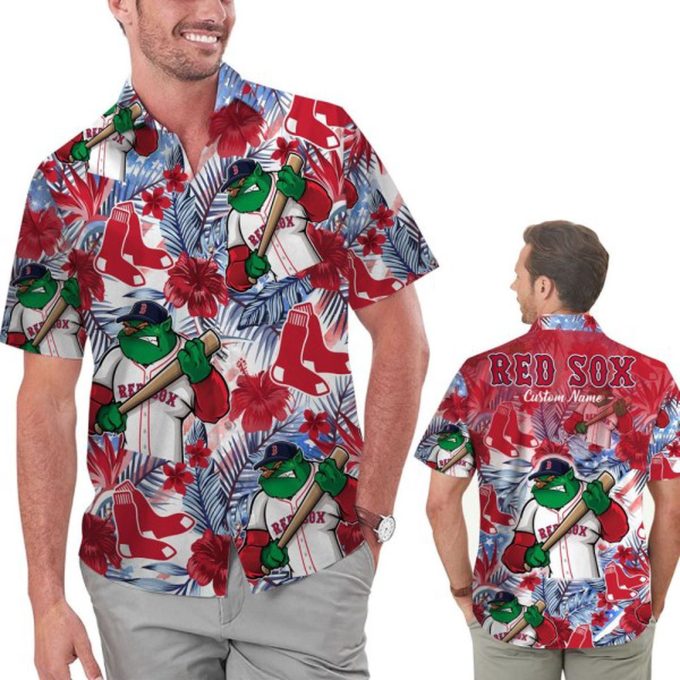 Customized Boston Red Sox Floral America Flag Hawaiian Shirt