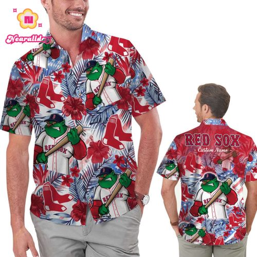 Customized Boston Red Sox Floral America Flag Hawaiian Shirt