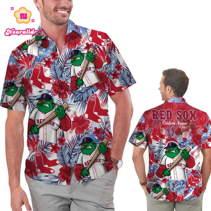 Customized Boston Red Sox Floral America Flag Hawaiian Shirt