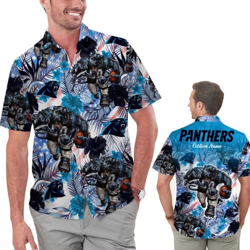 Personalized Carolina Panthers Tropical Floral America Flag Hawaiian Shirt