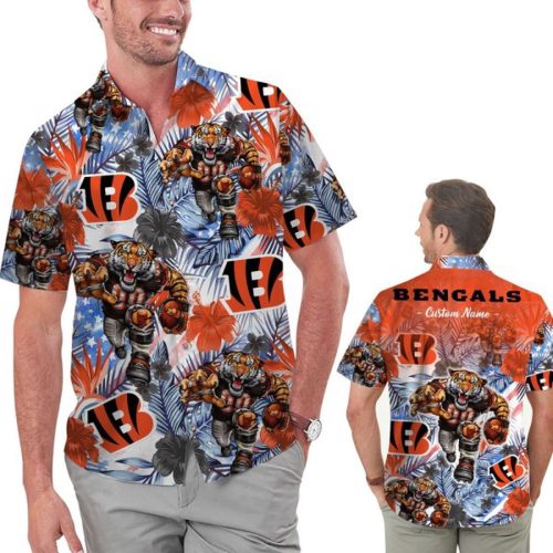 Personalized Cincinnati Bengals Tropical Floral America Flag Hawaiian Shirt