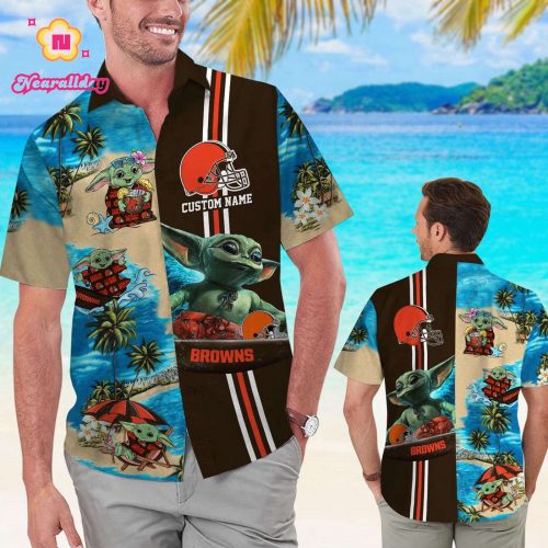 Personalized Cleveland Browns & Baby Yoda Hawaiian Shirt