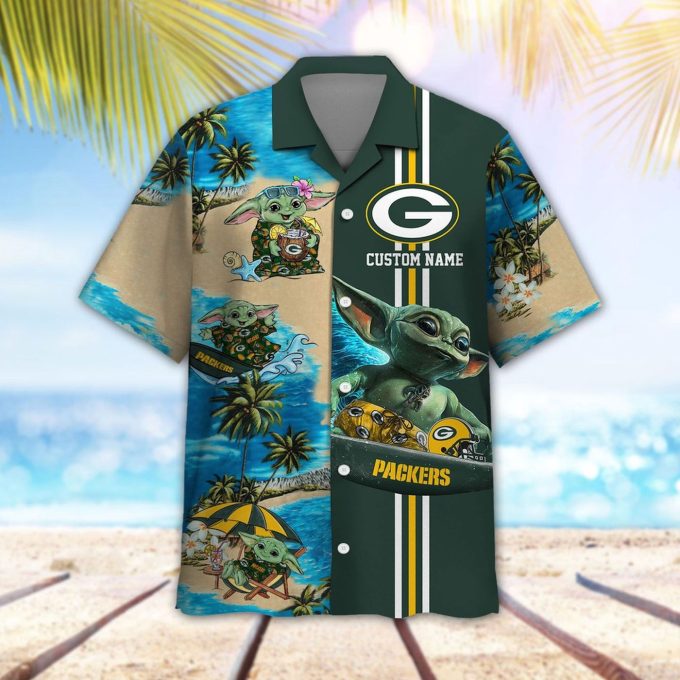 Personalized Green Bay Packers & Baby Yoda Hawaiian Shirt