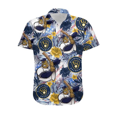 Custom Milwaukee Brewers Tropical Floral American Flag Hawaiian Shirt