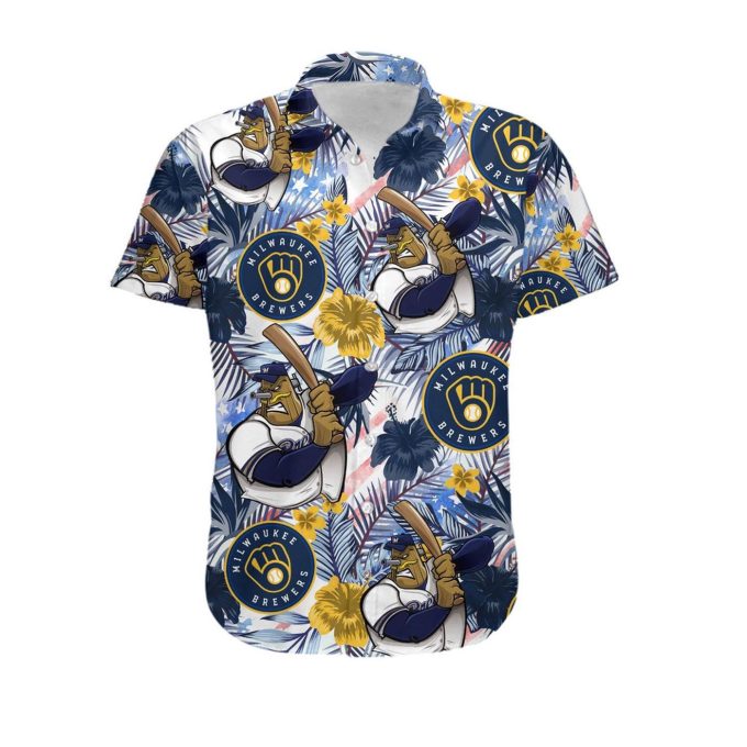 Custom Milwaukee Brewers Tropical Floral American Flag Hawaiian Shirt