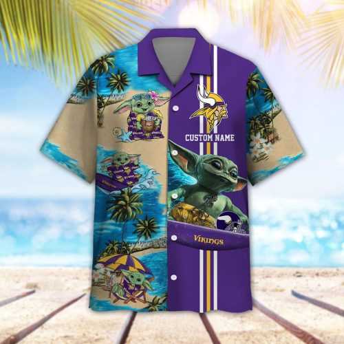 Personalized Minnesota Vikings & Baby Yoda Hawaiian Shirt