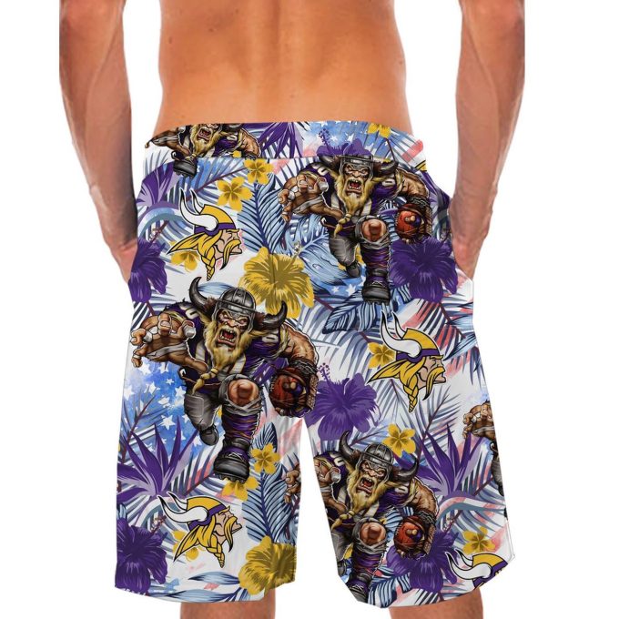 Personalized Minnesota Vikings Tropical Floral America Flag Hawaiian Shirt