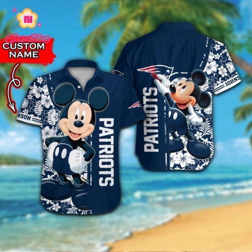 Personalized New England Patriots & Mickey Mouse Hawaiian Shirt Gift for Men Women #2