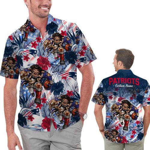 Personalized New England Patriots Tropical Floral America Flag Hawaiian Shirt