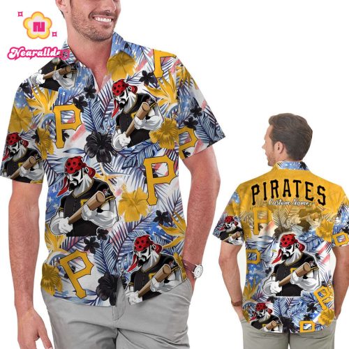 Custom Pittsburgh Pirates Tropical Floral America Flag Hawaiian Shirt – Personalized MLB Fan Gear