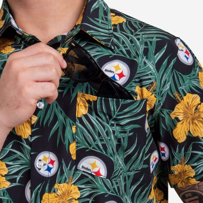 Pittsburgh Steelers Hibiscus Button Up Shirt