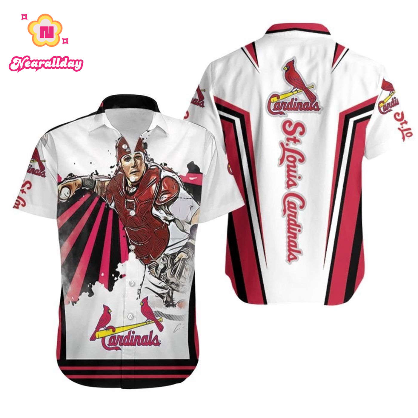 Yadier Molina Cardinals Hawaiian Shirt with Trippy Spiral Pattern Yadier Molina Cardinals Hawaiian Shirt with Trippy Spiral Pattern