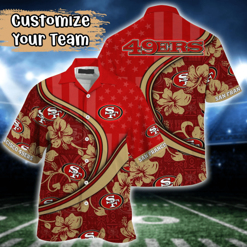 San Francisco 49ers NFL US Flag Flower Hawaii Shirt And Tshirt For Fans, Custom Summer Football Shirts Gift