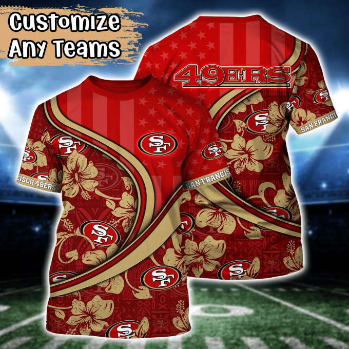 San Francisco 49ers NFL US Flag Flower Hawaii Shirt And Tshirt For Fans, Custom Summer Football Shirts Gift