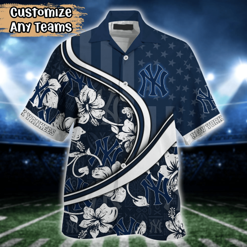 New York Yankees US Flag Flower Hawaii Shirt & Tshirt for Fans – Custom Summer Football Shirts Gift