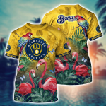 Milwaukee Brewers MLB Flower Hawaii Shirt & T-shirt for Fans: Summer Football Shirts Gift