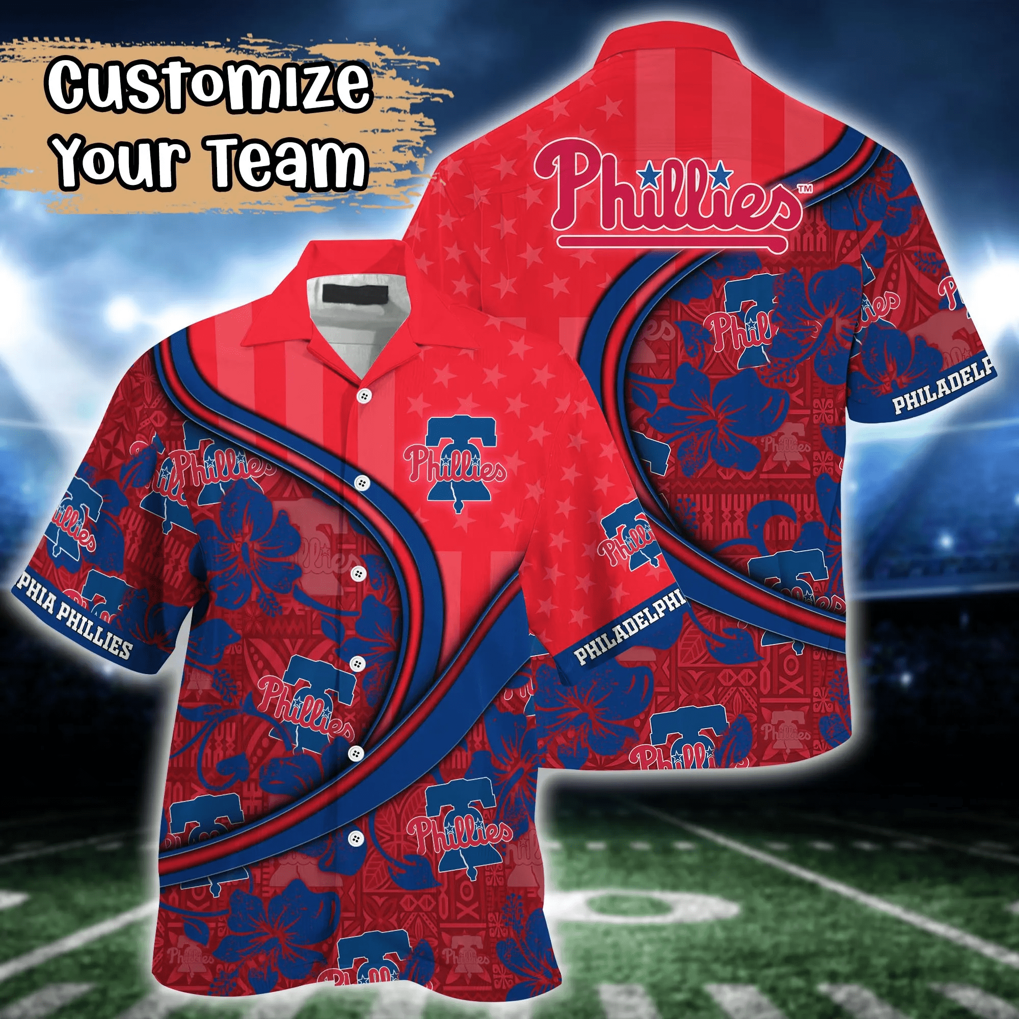 Philadelphia Phillies US Flag Hawaiian Shirt & Tshirt for Fans: Custom Summer Football Gift Philadelphia Phillies US Flag Hawaiian Shirt & Tshirt for Fans: Custom Summer Football Gift