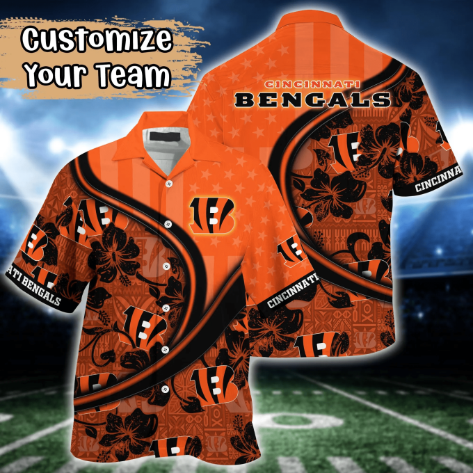 Cincinnati Bengals NFL US Flag Flower Hawaii Shirt And Tshirt For Fans, Custom Summer Football Shirts Gift