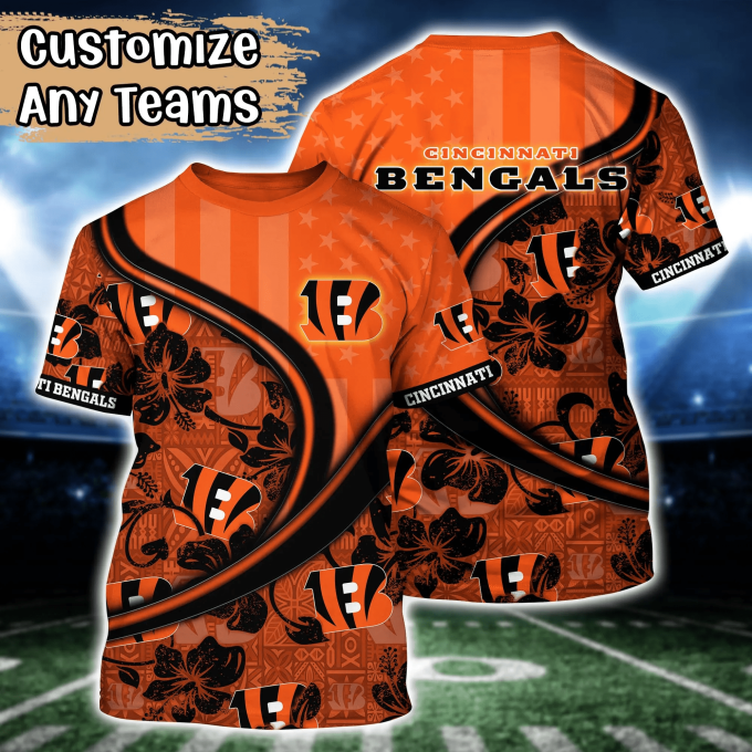 Cincinnati Bengals NFL US Flag Flower Hawaii Shirt And Tshirt For Fans, Custom Summer Football Shirts Gift
