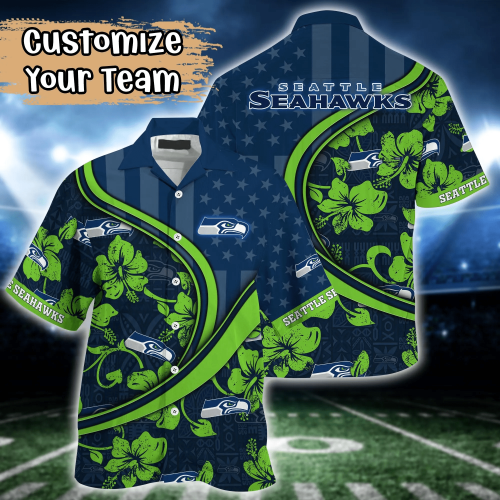 Seattle Seahawks NFL US Flag Flower Hawaii Shirt And Tshirt For Fans, Custom Summer Football Shirts Gift