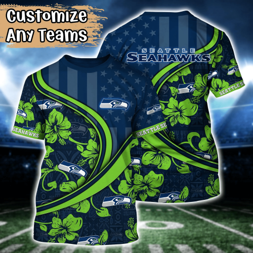 Seattle Seahawks NFL US Flag Flower Hawaii Shirt And Tshirt For Fans, Custom Summer Football Shirts Gift
