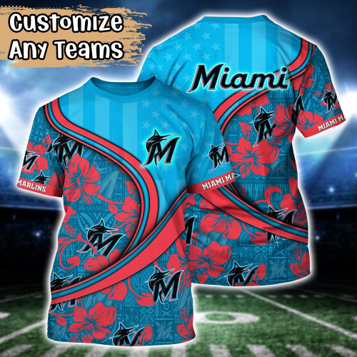 Official Miami Marlins US Flag Flower Hawaii Shirt & Tshirt – Perfect Summer Football Gift for Fans
