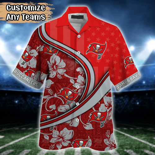Tampa Bay Buccaneers NFL US Flag Flower Hawaii Shirt And Tshirt For Fans, Custom Summer Football Shirts Gift
