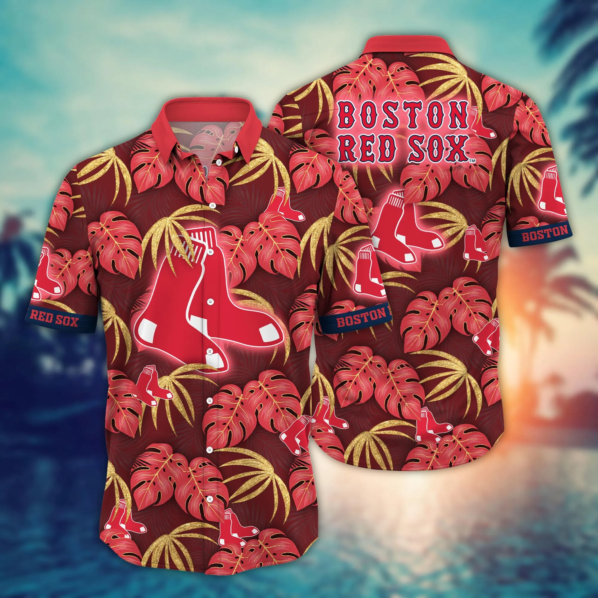 Boston Red Sox Flower Hawaii Shirt & T-shirt Combo for Fans – Summer Football Shirts Gift Boston Red Sox Flower Hawaii Shirt & T-shirt Combo for Fans – Summer Football Shirts Gift